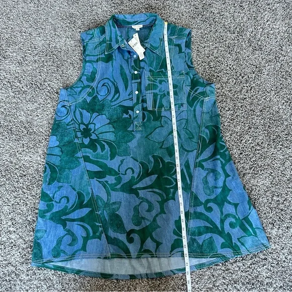 Pilcro Blue Denim Tunic with Green Floral Print - Picture 9 of 10